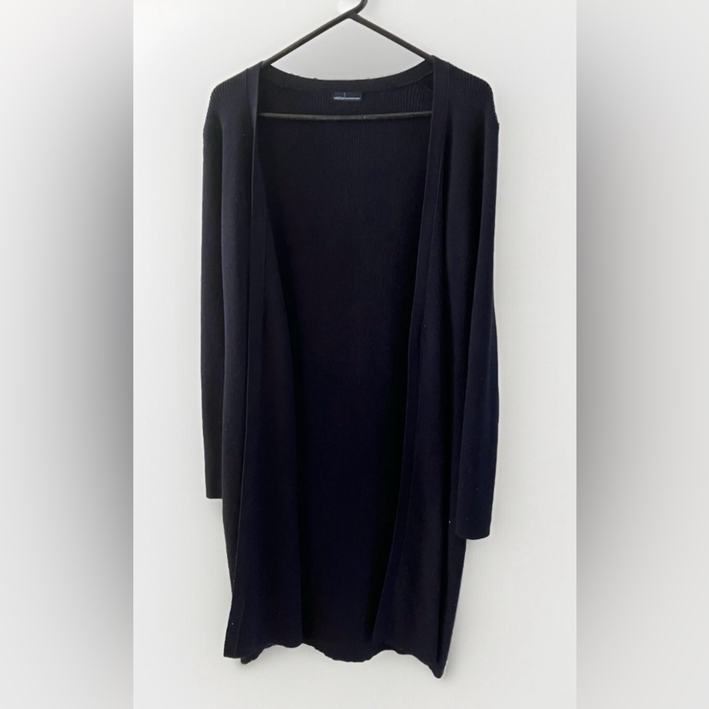 Moda International Duster Cardigan Sweater Womens M Black Open Front
